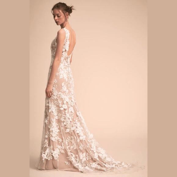 BHLDN Anthropologie Liesel Gown Lace Reversible Ivory/Nude Lining US 14 NWT - Picture 2 of 12